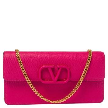 Pre Owned Valentino Magenta Leather Vsling Wallet on Chain
