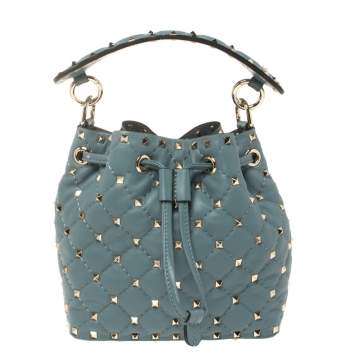 Pre Owned Valentino Amadeus Quilted Leather Small Rockstud Spike Bucket Bag