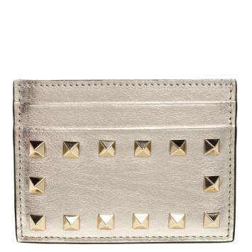 Pre Owned Valentino Gold Leather Rockstud Card Holder