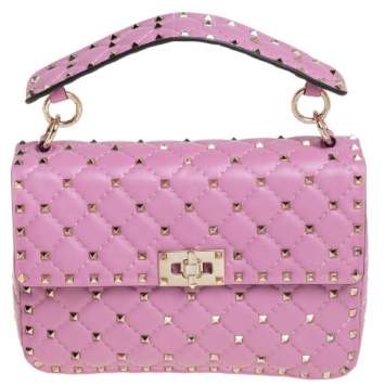 Pre Owned Valentino Pink Leather Medium Rockstud Spike Top Handle Bag
