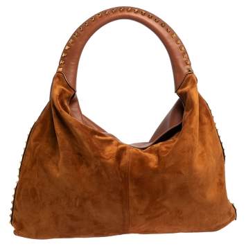 Pre Owned Valentino Brown Leather and Suede Rockstud Hobo
