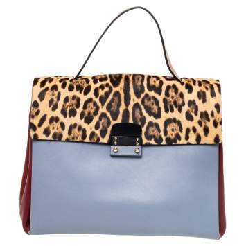 Pre Owned Valentino Multicolor Leather And Calf Hair Glam Lock Top Handle Bag