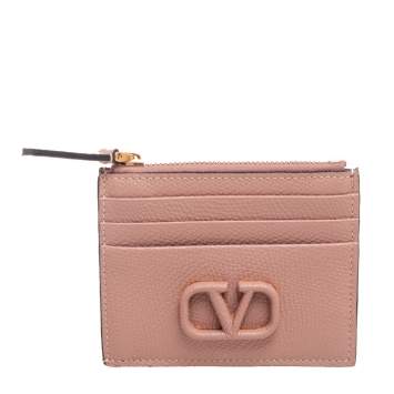 Pre Owned Valentino Beige Leather VLogo Signature Card Holder