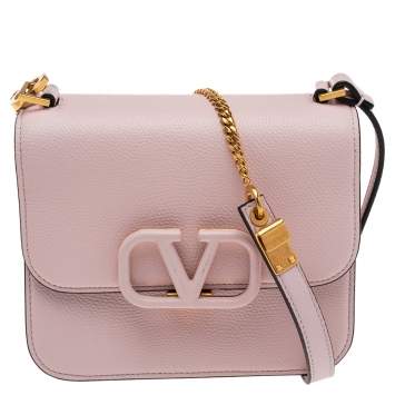 Pre Owned Valentino Pink Grained Leather Small VSling Shoulder Bag