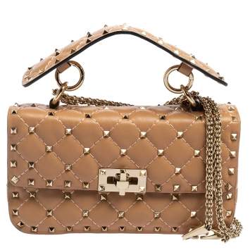 Pre Owned Valentino Beige Leather Rockstud Spike Top Handle Bag