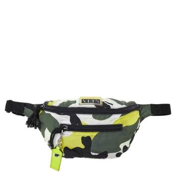 Pre Owned Valentino Green/Yellow Camouflage Printed Nylon Belt Bag
