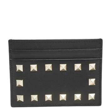 Pre Owned Valentino Black Leather Rockstud Card Holder