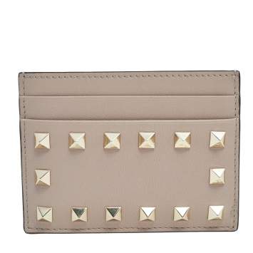 Pre Owned Valentino Poudre Leather Rockstud Card Holder