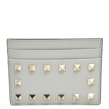 Pre Owned Valentino Grey Leather Rockstud Card Holder