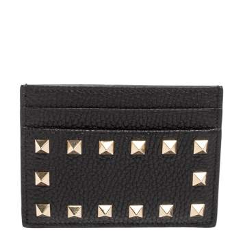 Pre Owned Valentino Black Grained Leather Rockstud Card Case