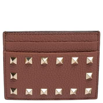 Pre Owned Valentino Old Rose Leather Rockstud Card Holder