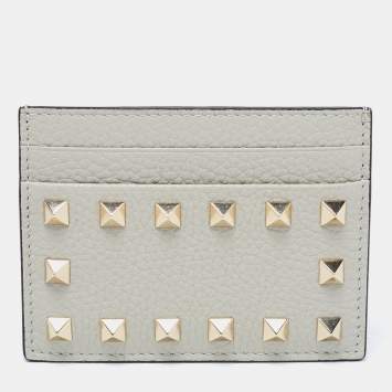 Pre Owned Valentino Grey Leather Rockstud Card Holder