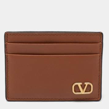 Pre Owned Valentino Brown Leather V logo Card Case