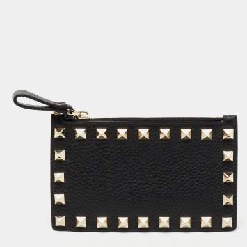 Pre Owned Valentino Black Leather Rockstud Wallet
