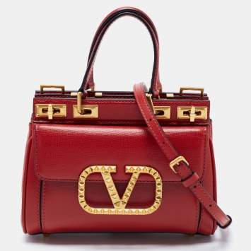 Pre Owned Valentino Red Leather Small Rockstud Alcove Tote