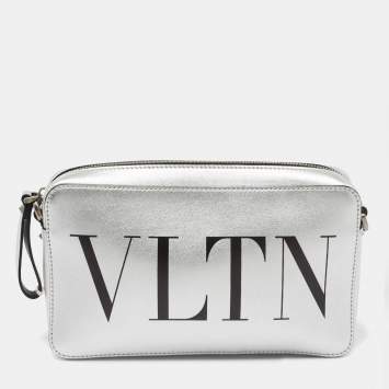 Pre Owned Valentino Silver Leather VLTN Clutch