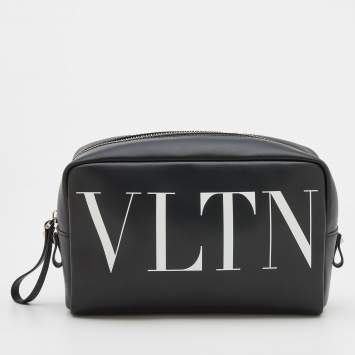 Pre Owned Valentino Black Leather VLTN Clutch