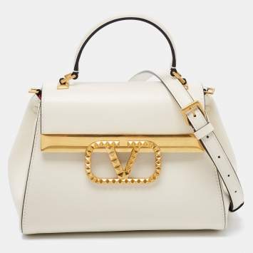 Pre Owned Valentino Off White Leather Small Alcove Top Handle Bag