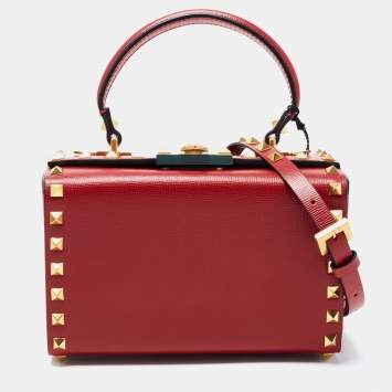 Pre Owned Valentino Red Leather Rockstud Alcove Top Handle Bag