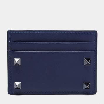 Pre Owned Valentino Blue Leather Rockstud Card Holder