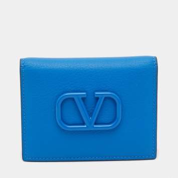 Pre Owned Valentino Blue Leather VLogo Card Case