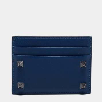 Pre Owned Valentino Blue Leather Rockstud Card Holder