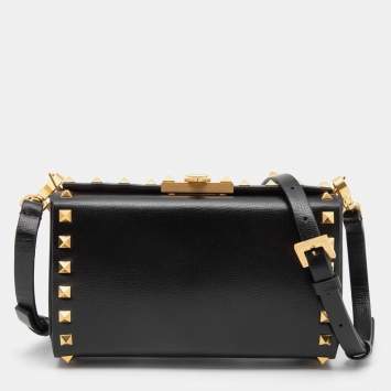 Pre Owned Valentino Black Leather Rockstud Alcove Crossbody Bag