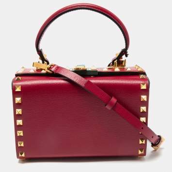 Pre Owned Valentino Red Leather Rockstud Alcove Top Handle Bag