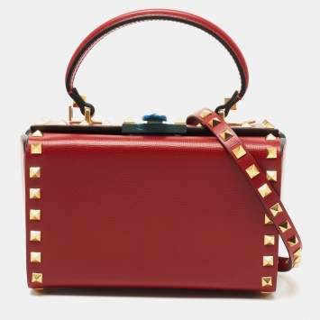 Pre Owned Valentino Red Leather Rockstud Alcove Top Handle Bag