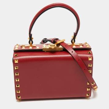 Pre Owned Valentino Red Leather Rockstud Alcove Top Handle Bag