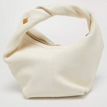 Pre Owned Valentino Off White Leather Roman Stud Hobo