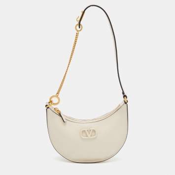 Pre Owned Valentino Off White Leather Mini VLogo Signature Hobo