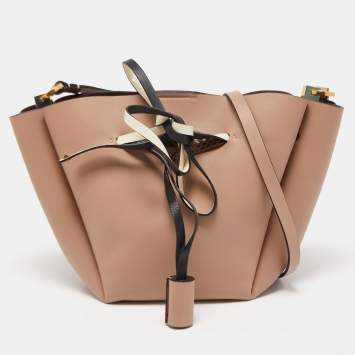 Pre Owned Valentino Old Rose Leather and Snake Drawstring VLogo Bucket Bag