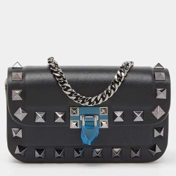Pre Owned Valentino Black Leather Rockstud Chain Pouch