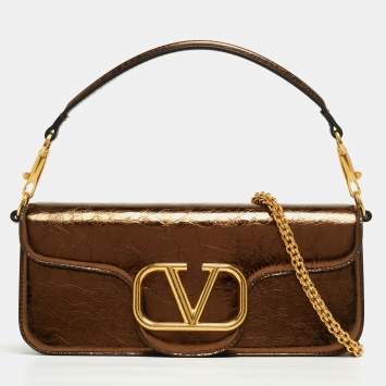 Pre Owned Valentino Bronze Leather Medium Loco Shoulder Bag