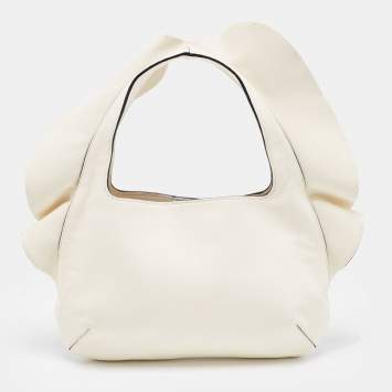 Pre Owned Valentino Off-White Leather 04 Rouches Edition Atelier Hobo