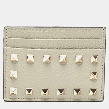 Pre Owned Valentino Grey Leather Rockstud Card Holder