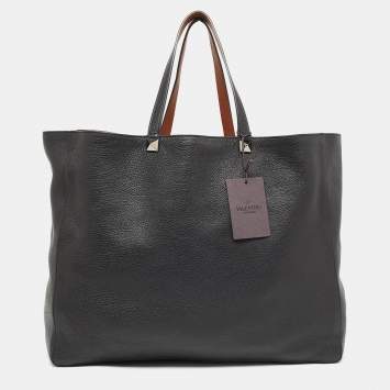Pre Owned Valentino Brown/Black Leather Identity Reversible Tote
