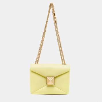 Pre Owned Valentino Yellow Leather One Stud Chain Bag