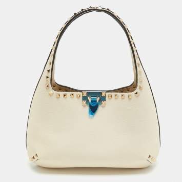 Pre Owned Valentino Ivory Leather Small Rockstud Hobo
