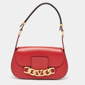 Pre Owned Valentino Red Leather VLogo Chain Bag
