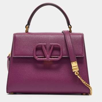 Pre Owned Valentino Purple Leather Small VSling Top Handle Bag