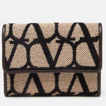 Pre Owned Valentino Tri Color Fabric and Leather Vlogo Compact Wallet