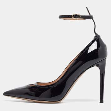 Pre Owned Valentino Black Patent Leather Ankle Cuff Pumps Size 39
