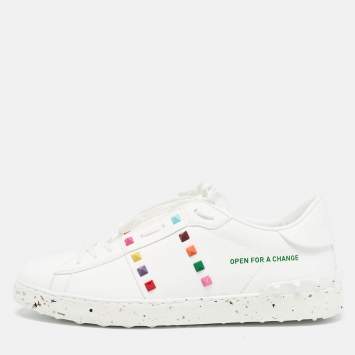 Pre Owned Valentino White Leather Rockstud Low Top Sneakers Size 44