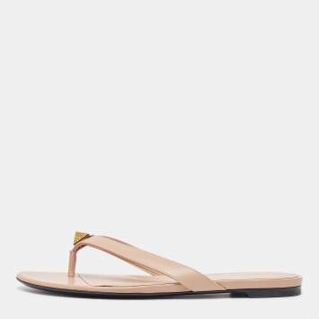 Pre Owned Valentino Dusty Pink Leather Roman Stud Thong Flats Size 39