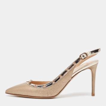 Pre Owned Valentino Metallic Leather Rockstud Pumps Size 38.5