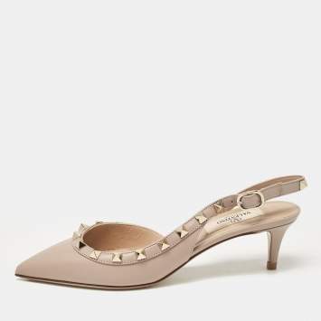 Pre Owned Valentino Beige Leather Rockstud Pumps Size 35