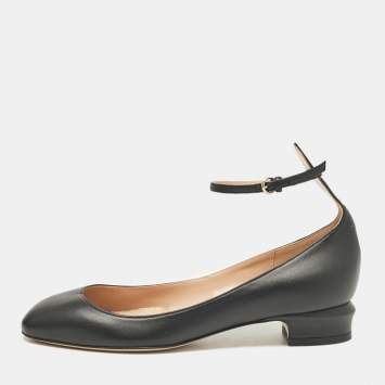 Pre Owned Valentino Black Leather Tango Block Heel Pumps Size 36