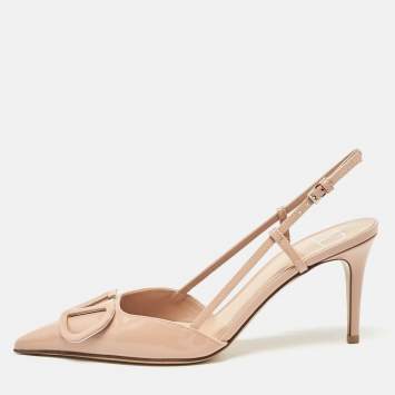 Pre Owned Valentino Dusty Pink Patent Leather VLogo Slingback Pumps Size 38